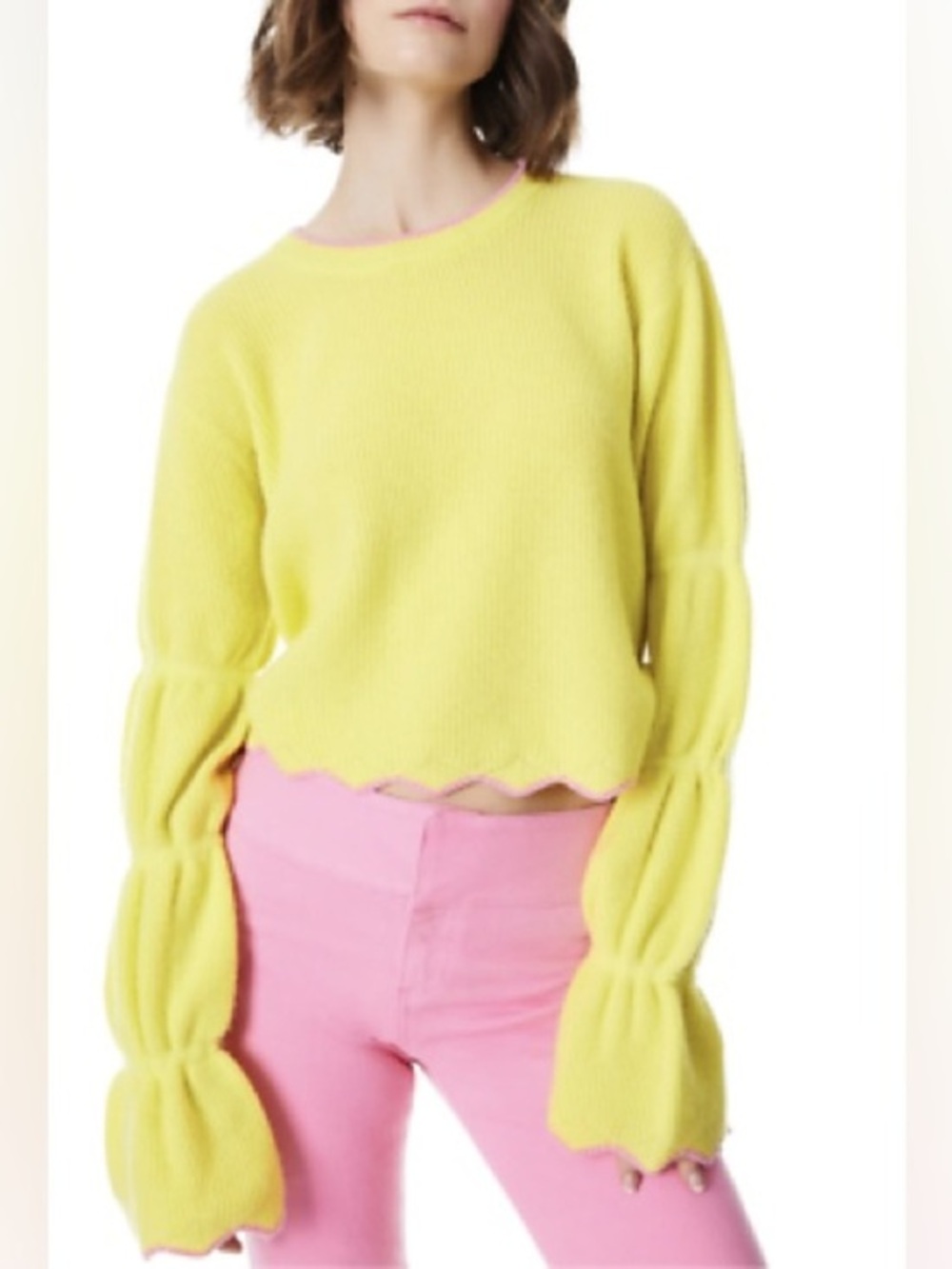 Alice +Olivia Foss Cropped Puffed Sleeve Cashmere Sweater Size M- Retail $495